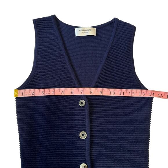 Thom Browne Navy Sleeveless Wool Blend Midi Sweater Dress - Picture 7 of 9